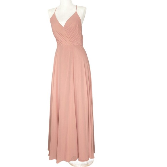 DAVID'S Bridesmade Formal Gown Size 2 Pink Chiffon 100% polyester A Line V Neck - Picture 1 of 9